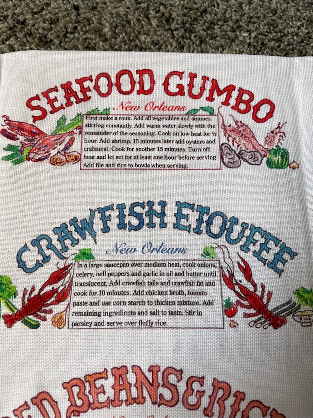 NWOT Recipe Seafood Themed Kitchen Towel - Colorful Crab & Shrimp Prints - Picture 2 of 4